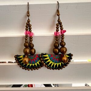 Bohemian Beaded Earrings with Pink and Gold Accents